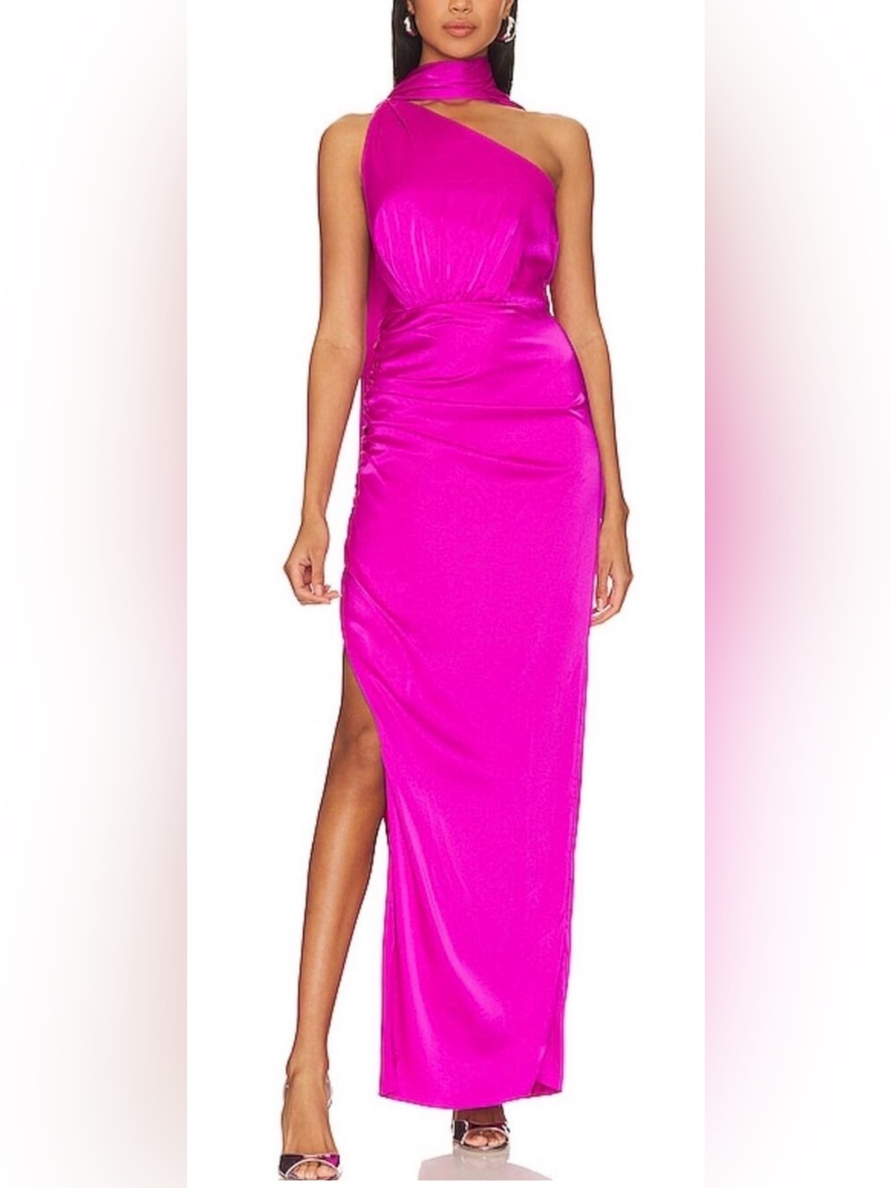 AIIFOS Midi Dress Julietta Gown Hot Pink Satin New $648